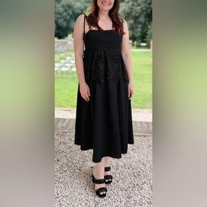 Chic Black Eyelet Midi Dress